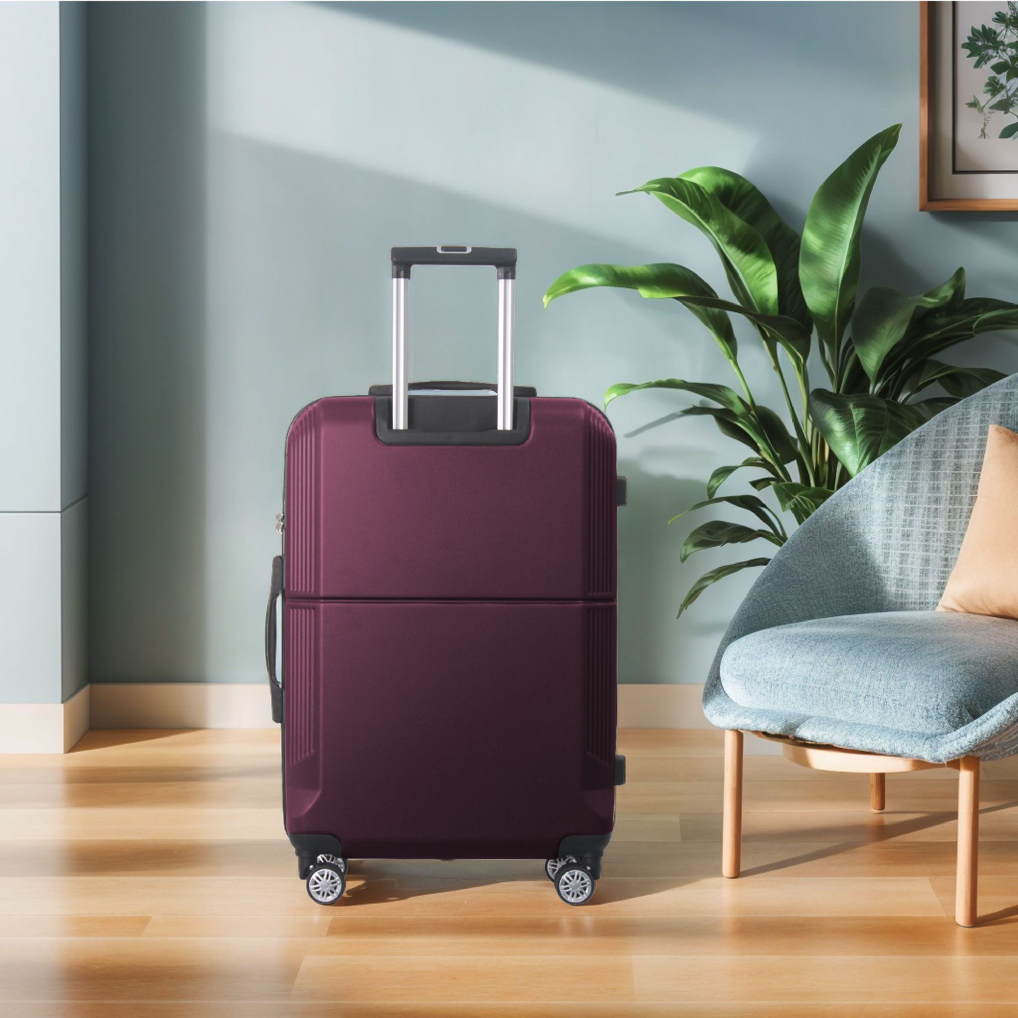 PURPLE 3-Piece Premium ABS Luggage Set-20", 24", And 28" Suitcases With Multi-Position Handle, Silent Spinner Wheels, And TSA-Approved Lock-Durable, Stylish, And Spacious Travel Gear_voghion.com